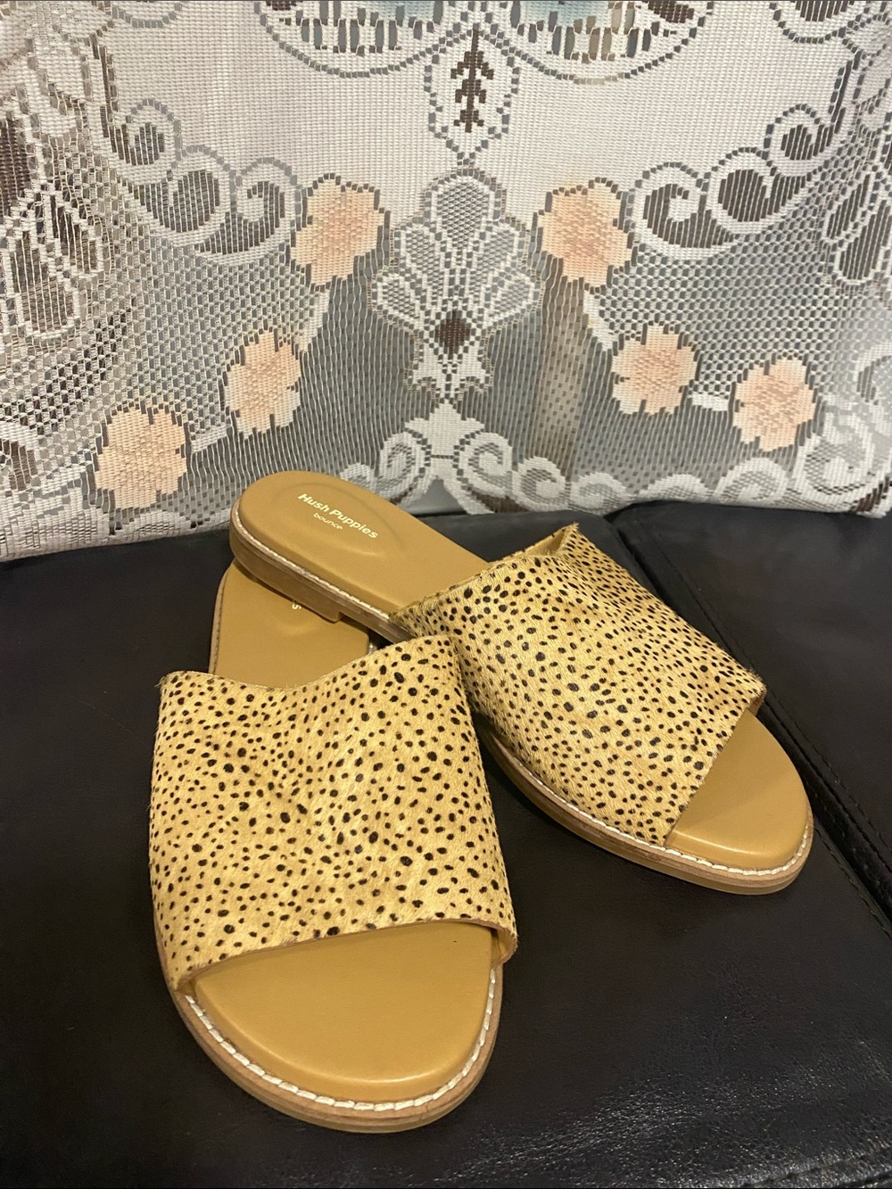 Hush Puppies Tan Leopard-Print Slide Sandals